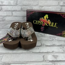 Gypsy Soule Tess Sandals SZ 6 Brown Silver Studded Flip Flops NIB - £86.88 GBP