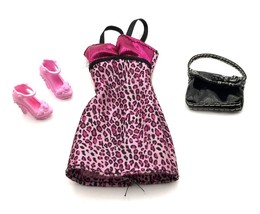 Mattel Barbie Fashion Fever Pink &amp; Black Leopard Print Dress With Shoes ... - £8.61 GBP