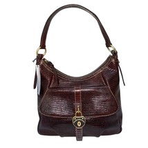 Dooney Bourke Hobo Handbag Santorini Leather Lizard Embossed Logo Lock Cognac - £287.84 GBP