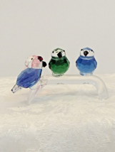 Cut Crystal Faceted Diamond Cut 4 Color Birds Sitting On A Branch 3&quot;3/4x2&quot;1/2... - £17.80 GBP