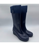 Sperry Boots Women 7 Waterproof Rain Navy Blue 2&quot; Heel Cuff Rubber Ancho... - £23.35 GBP