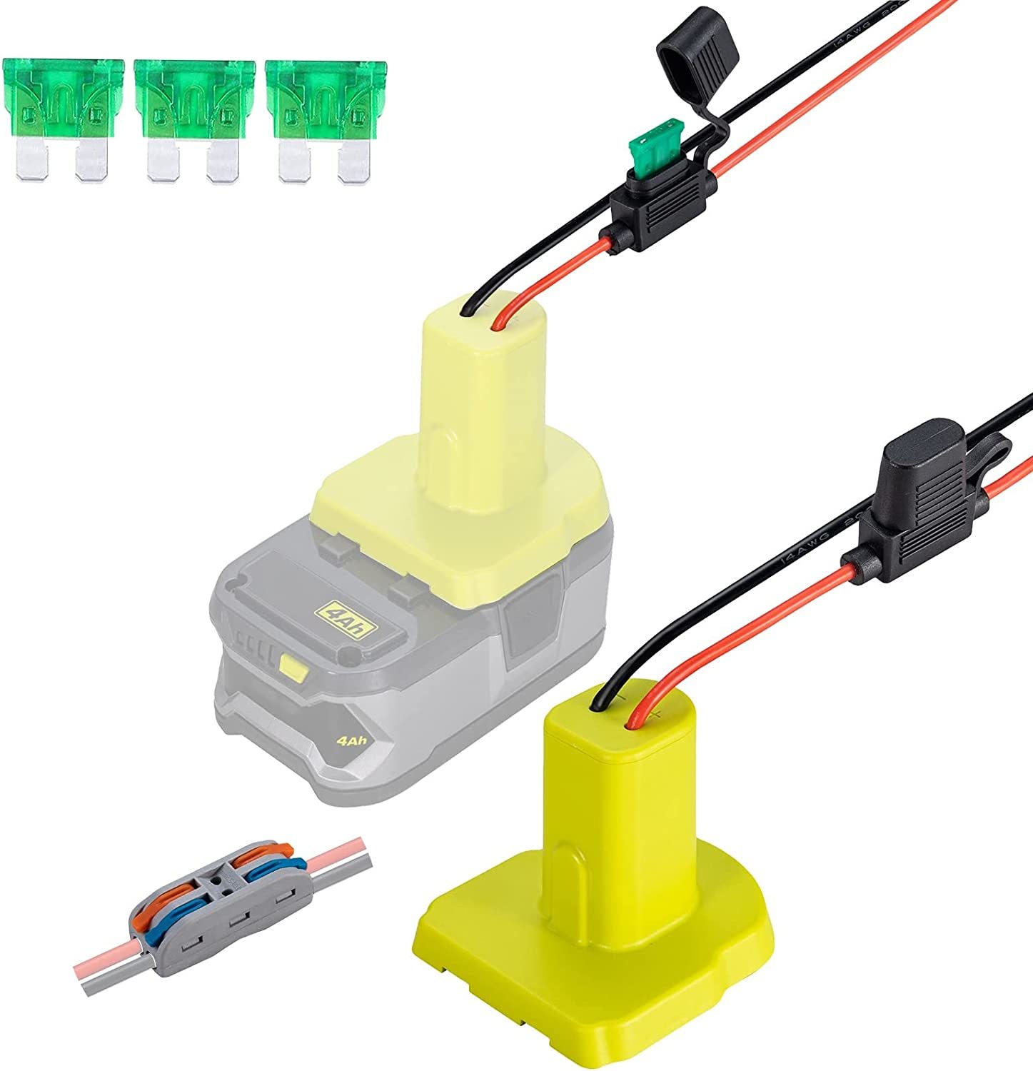 Power Wheel Adapter For Ryobi 18V Battery With 30A Fuse & Wire, Cd Battery - $38.99