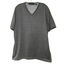 PERRY ELLIS V Neck Short Sleeve Gray TEE SHIRT Polyester Easy Care Men&#39;s... - $9.50