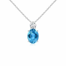 ANGARA Oval Swiss Blue Topaz Solitaire Pendant with Diamond in 14K Solid Gold - £668.34 GBP