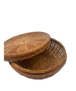 Sewing Basket Lidded Wicker Woven Lid Round Storage Decorative Vintage P... - $59.49