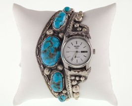 Unique Navajo Turquoise Cuff Watch w/ Seiko 5 DayDate Automatic - £395.90 GBP