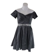 Trixxi Fit and Flare Mini Cocktail Dress Womens Junior Sz M Black Floral Gems - £15.13 GBP