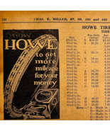 1917 Howe Tires &amp; Inner Tubes Auto Advertisement Chas Miller Automobilia... - $368.75 MXN