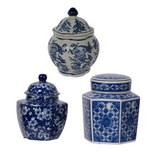 Set Of 3 Classic Vintage Blue White Leith Decorative Jars - £49.06 GBP