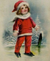 Christmas Postcard Ellen Clapsaddle Child On Ice Skates Frozen Lake Wolf 1905 - £48.97 GBP