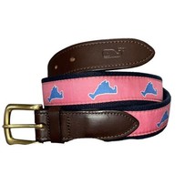 Vineyard Vines MV Island Icon Canvas Club Belt Men Size 34 Leather Pink Blue EUC - £28.44 GBP