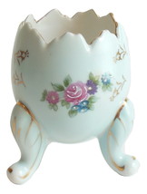 Footed Cracked Egg Vase In Robin Blue With Rose By Napcoware Holder With 3 Feet - £19.87 GBP