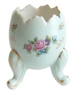 Footed Cracked Egg Vase In Robin Blue With Rose By Napcoware Holder With... - £19.94 GBP
