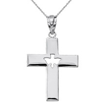 Sterling Silver Religious Cross With Cut-Out Holy Spirit Dove Pendant Necklace - £26.21 GBP+