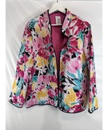 Alfred Dinner Quilted Open Front Floral Jacket Colorful Lightweight 18 - $29.80 CAD