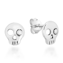 Punk Mini One Eyed Skull Sterling Silver Stud Earrings - £7.65 GBP