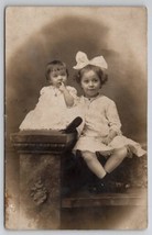 RPPC Precious Girls Sweet Eyes Baby Doll Faces Large Hair Bow Photo Post... - $14.95