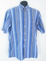 Jean Masenic Men’s Blue Stripe Hawaiian Short Sleeve Shirt Size M39 - £14.55 GBP