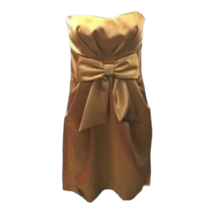 Studio Y Womens Sheath Dress Gold Mini Sweetheart Neck Strapless Bow Satin 7/8 - £10.63 GBP