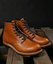 Handmade Men Tan Leather Casual Boots, Men Ankle High Boots, Men Tan ankle Boots - £118.69 GBP+
