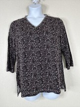 Orvis Womens Size XL Purple/Gray Abstract V-neck Knit Top 3/4 Sleeve - £13.40 GBP