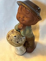 Vintage Uctci Style Pottery Toothpick Holder Figurine Boy Mushroom Japan Mid Cen - £7.19 GBP