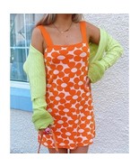 Woolen Orange White Daisy Flower Sweater Knit Bodycon Tank Dress Medium - $41.62 CAD