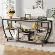 Industrial Chic 70-inch Long Narrow Console Sofa Table with Gray Wood Shelves - $319.49