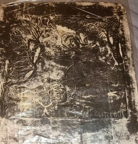 Vintage Thai Temple Rubbing Art Gold on Black Rice Paper Hunaman Nang Seeda Item image 2