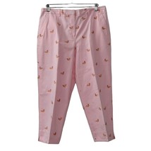 Larry Levine Sport Cropped Pants Womens 16 Embroidered Roosters Pink Stretch - £23.49 GBP