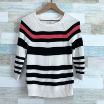 LOFT Colorblock Striped Raglan Sweater Ivory Multi 3/4 Sleeve Cotton Womens XS - £11.73 GBP