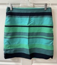 Loft Pencil Mini Skirt Womens Size 0 Green Black Striped Career Office - $10.79