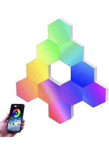 New Romanplux Smart LED Hexagon Lights RGB 10 Pack Music Sync Dimming Bluetooth - £23.35 GBP