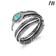 1PC Punk Vintage Metal Feather Leaves Open Ring Male Jewelry European Men Gothic - £6.69 GBP