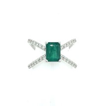 Natural Emerald Diamond Ring Size 6.5 14k W Gold 1.7 TCW Certified 217846 - £1,244.86 GBP
