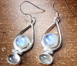 Moonstone in Hoop Accented with Rose Quartz Earrings 925 Sterling Silver - $19.76