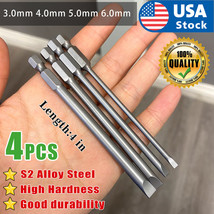 4Pcs 4In 3-6Mm Magnetic Flat Head Slotted Tip Screwdrivers Bits S2 Alloy... - £12.63 GBP