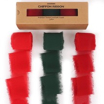 3 Rolls Christmas Handmade Fringe Chiffon Ribbon 1.5 Inch X 7 Yard Silk-... - $23.99