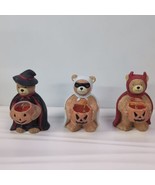 Vtg 90s Halloween Robert Alan Candle Company Ceramic Bear Candle Holder Set - $435.07 MXN