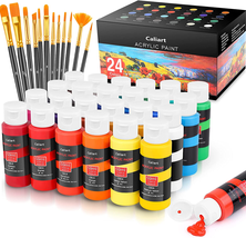 Acrylic Paint Set with 12 Brushes, 24 Colors (59Ml, 2Oz) Art Craft Paints Gifts - £27.41 GBP