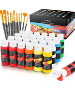 Acrylic Paint Set with 12 Brushes, 24 Colors (59Ml, 2Oz) Art Craft Paint... - £27.18 GBP
