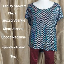 Ashley Stewart Black Sparkle Zigzag  Spandex Blend Top Size 30/32 - £15.16 GBP