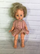 VTG Ratti 13in Girl Doll Blonde Hair Blue Sleep Eyes Pink Lips Dress Italy Made - $34.64