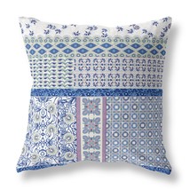 16 Blue Lavender White Patch Indoor Outdoor Zippered Throw Pillow - £46.71 GBP