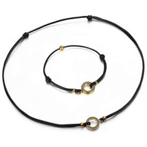 Unique New Simple Leather Choker Bracelet Necklace Set for Men Women Gold Charm  - £11.38 GBP
