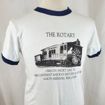 Vintage The Rotary Snow Train T-Shirt Medium Ringer Single Stitch Deadstock 80s - £28.96 GBP