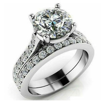2.90Ct Round Lab-Created Moissanite Engagement Ring Band 14K White Gold Plated - £82.89 GBP