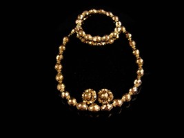 VIntage STUNNING 1940&#39;s  Parure Fired Gold Glass LES Bernard bracelet earrings n - £99.91 GBP