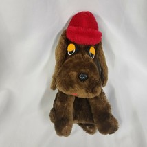 Vintage 1975 Dark Brown Red Bolo Hat Puppy Dog Eyes Sad Plush Stuffed Animal Toy - £12.65 GBP