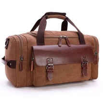 Large Size Unisex Canvas Duffle Bags Wearproof Canvas Leather Travel Luggage - £69.01 GBP